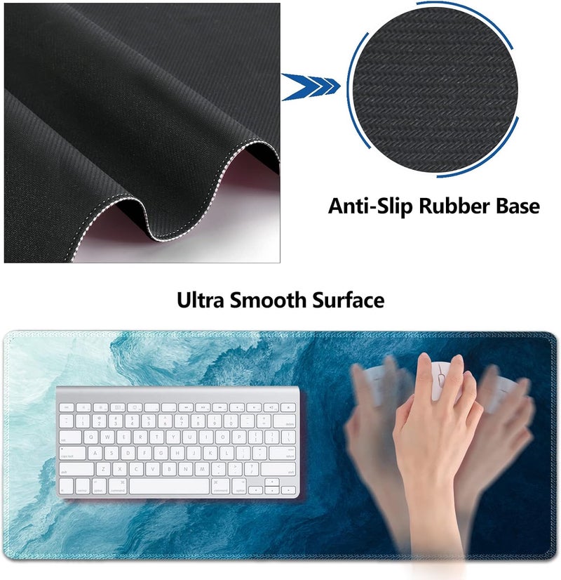 AIMSA Large Gaming Mouse Pad Set, Keyboard Wrist Rest Support + Extended Mouse Pad + Mouse Wrist Cushion + Coaster, Ergonomic Memory Foam Multifunctional Desk Mat 35x15.7inch (Dark Blue Waves) - Image 4
